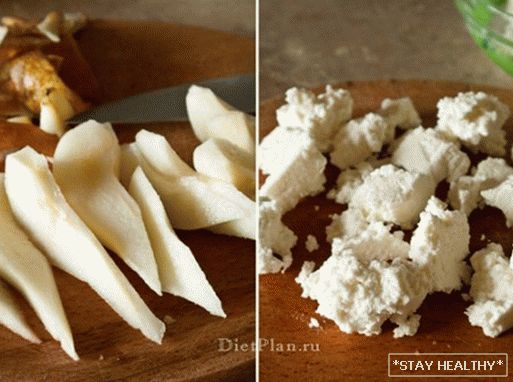 Б7uyени-1 Salát s hruškami, sýrem Adyghe amedový vápencový dresink